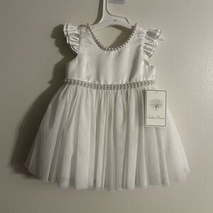 Classic Pearl-Trim White Formal Dress for Girls size 12M